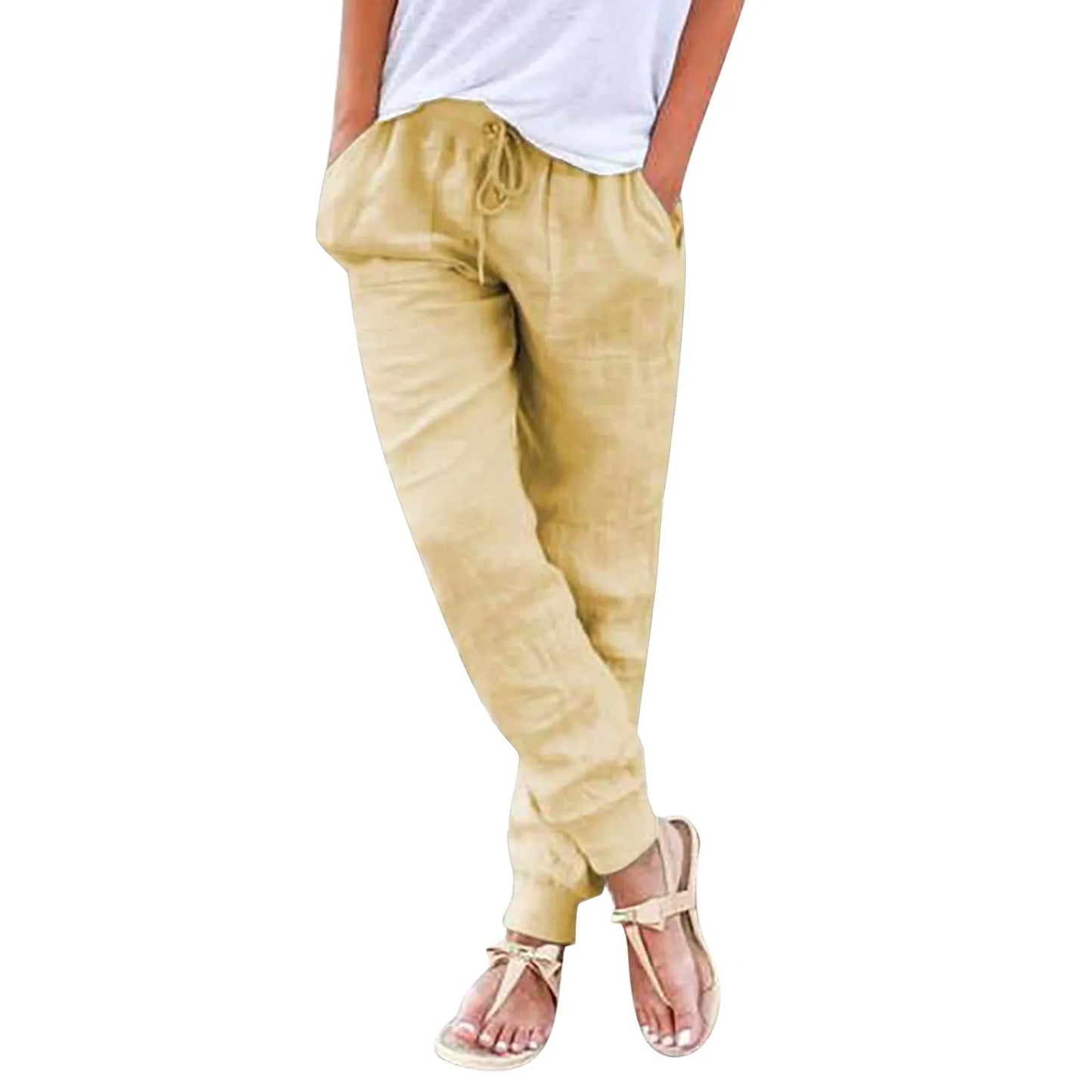Cotton Linen Drawstring Cargo Pants
