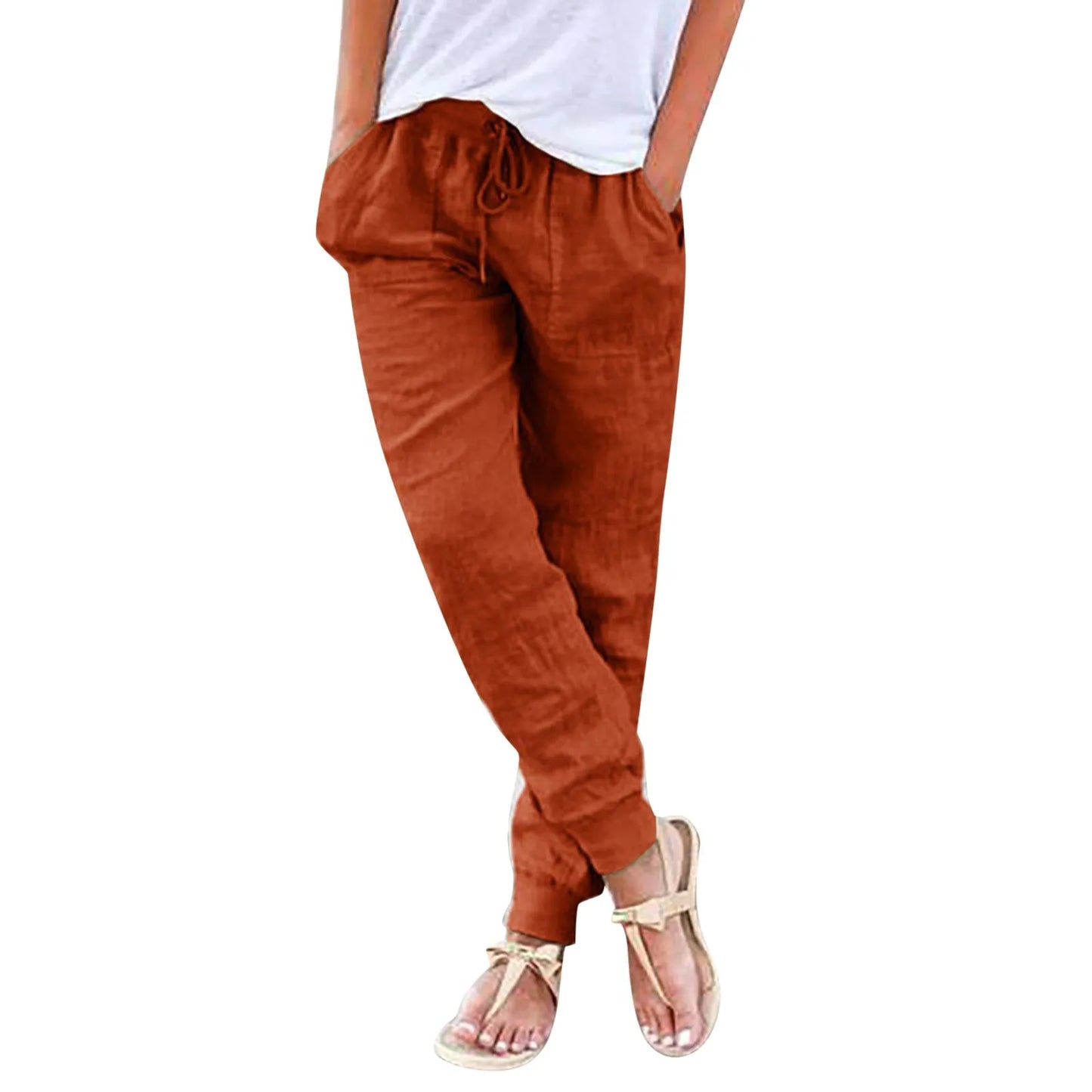 Cotton Linen Drawstring Cargo Pants