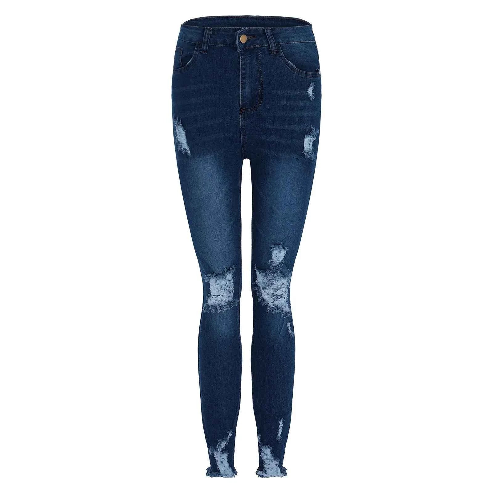 Hole Denim Trousers For Women Skinny Ripped Jeans Small Feet Slim Denim Pants Buttocks Ripped Jeans Women'S Denim Pants