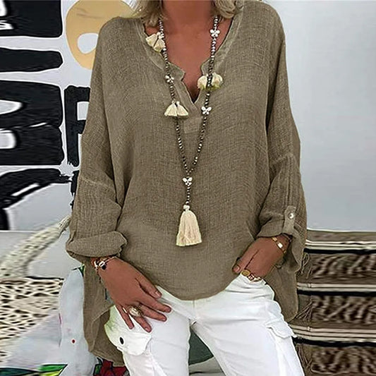 Plus Size Women's Top Summer V Neck Solid Casual Short Sleeve Blouse - The Eggy's store