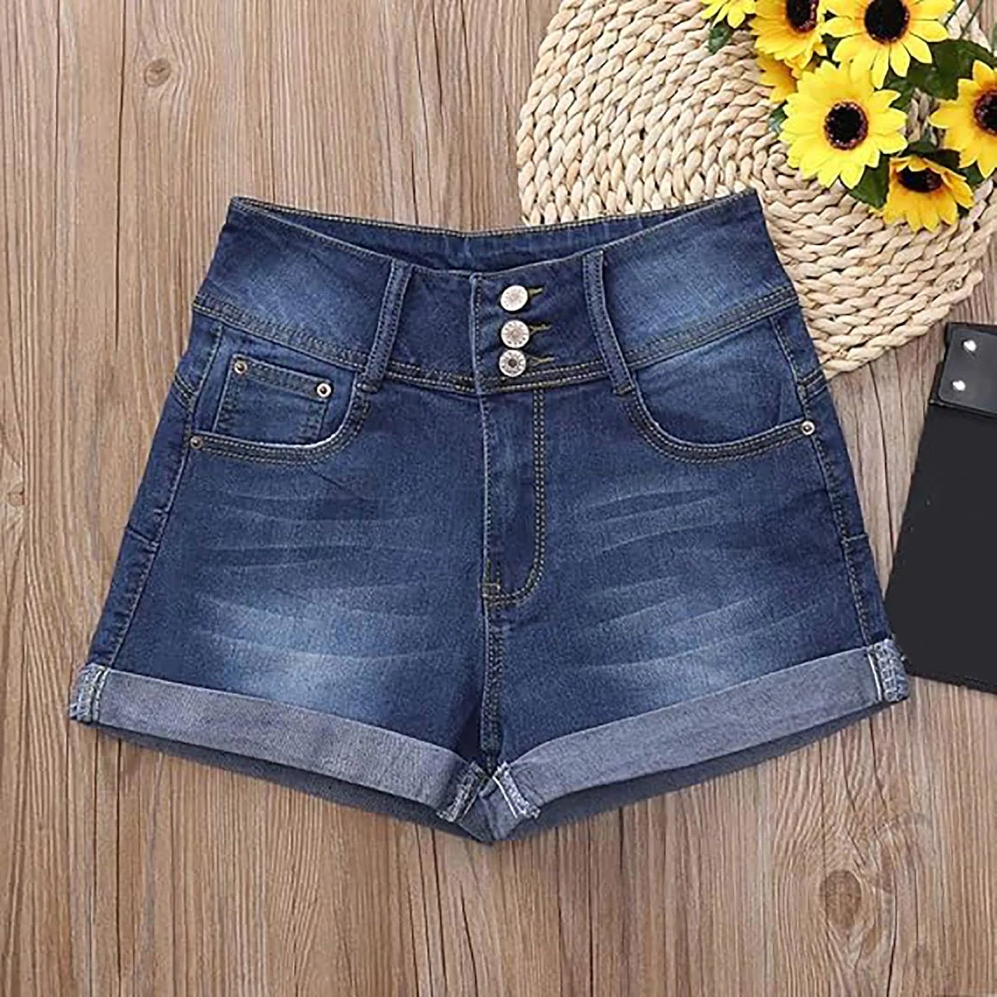 Washed Solid Low Waist Denim Mini Shorts
