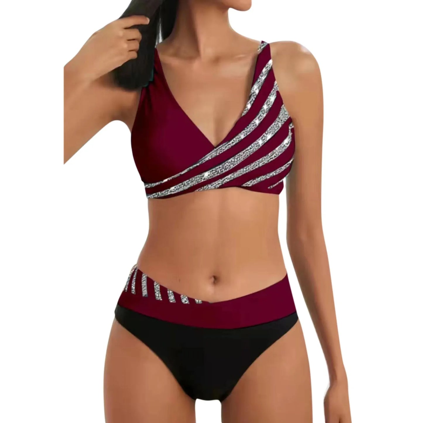 High-Waisted Swimsuit Set - Two-Piece with Pockets