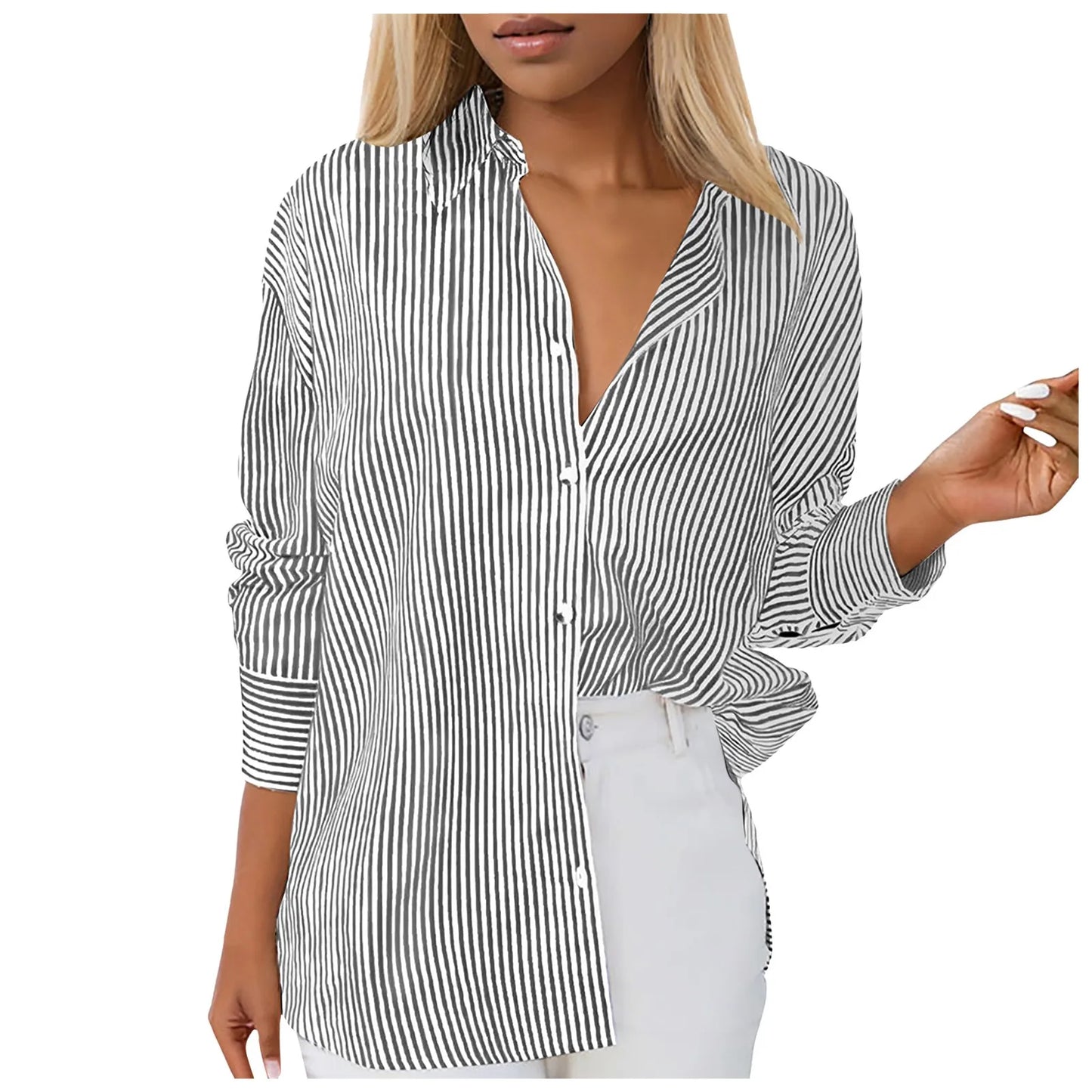 Casual Loose Button-Down Tunic Blouse
