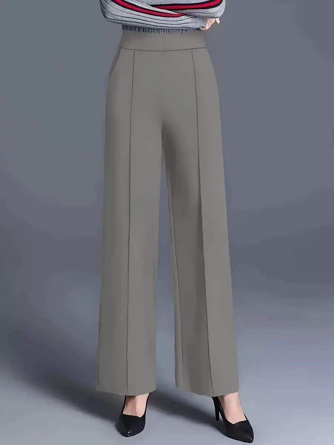 Solid Color Wide Leg High Waist Pants