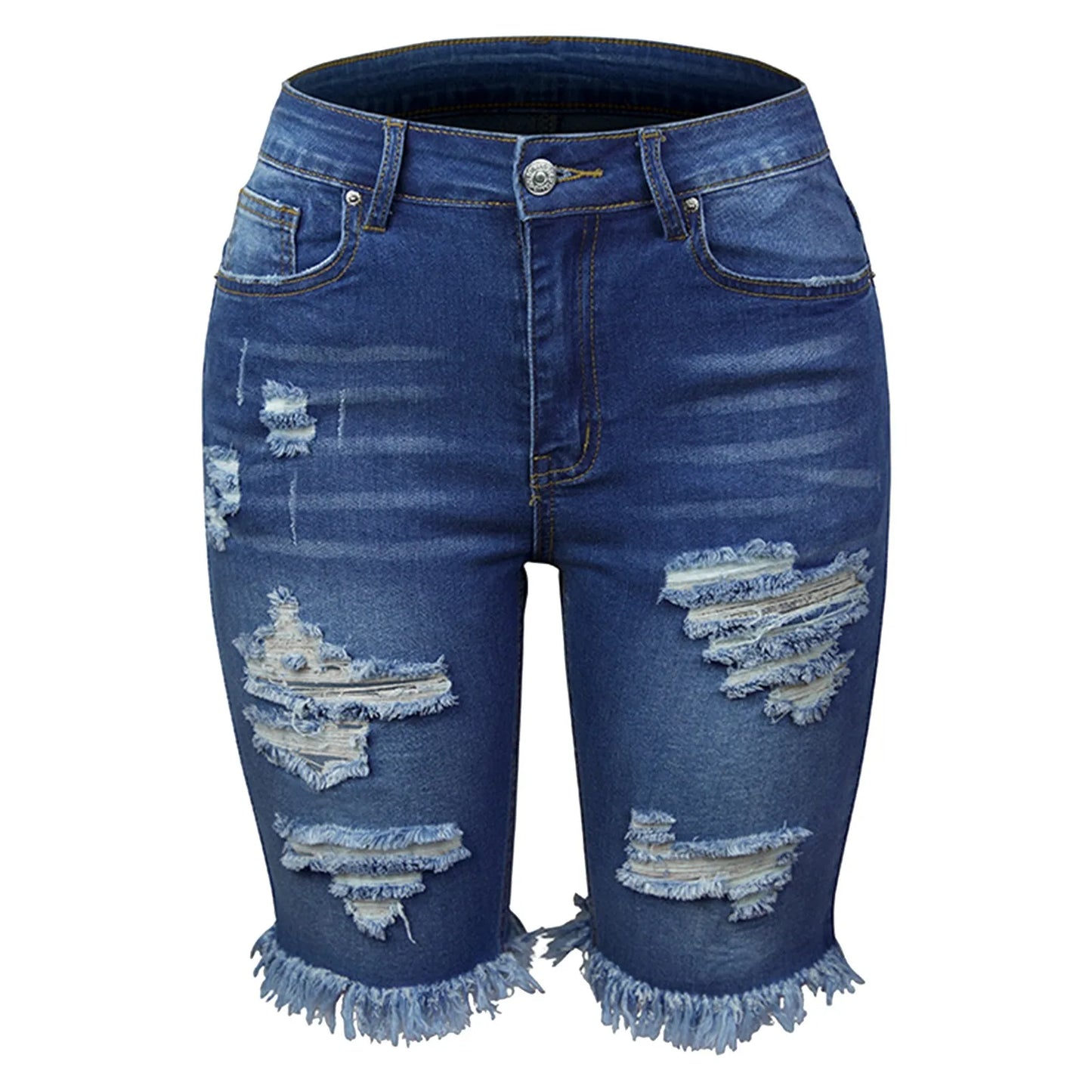 Rhinestone Denim Shorts - Plus Size Frayed Hem