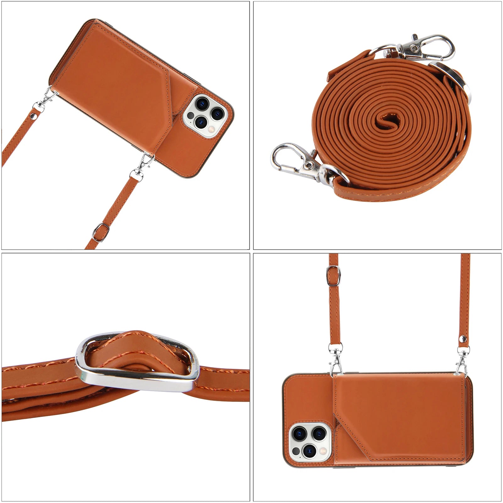 Lanyard Leather Phone Case for iPhone 13 12 11 Pro Max XS MAX XR X 7 8 Plus with Card Slot and Wallet Cover - The Eggy's store