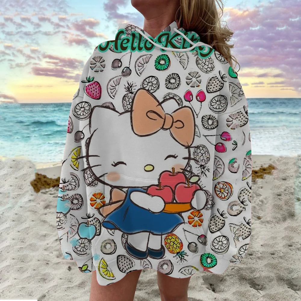 Cute Sweatshirt  Outfit Hello Kitty Hoodie Cartoon Graphic Adult Sweatshirt Hoodie Sanrio Women's Top