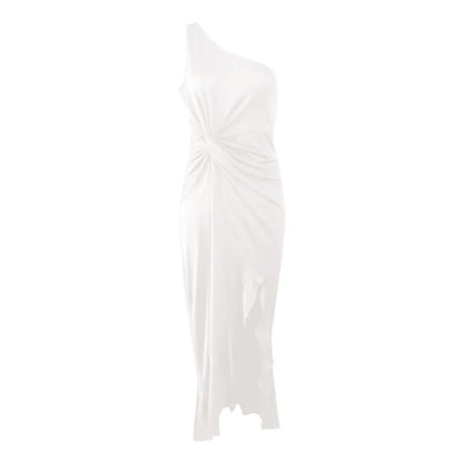 Ladies Sexy Slash Neck Ruched Evening Dresses Women Irregular Ruffles Formal Dress Slim Bodycon Solid Prom Dresses Evening Party - The Eggy's store