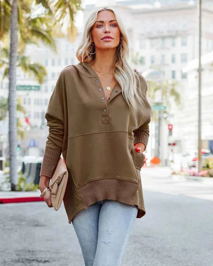 Casual Loose White Women Sweatshirt V-neck Hooded Batwing Sleeve Hoodie Top For Women Pullovers