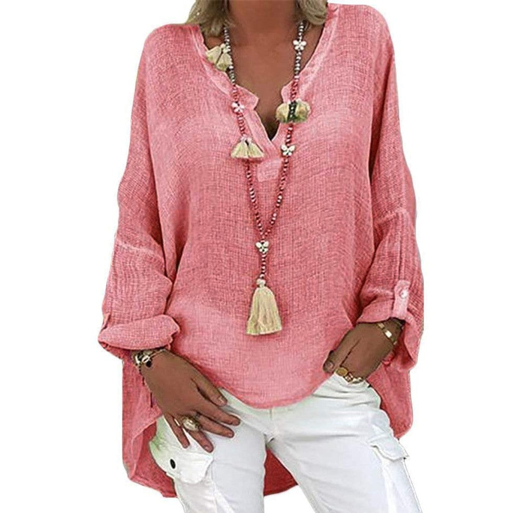 Plus Size Women's Top Summer V Neck Solid Casual Short Sleeve Blouse - The Eggy's store