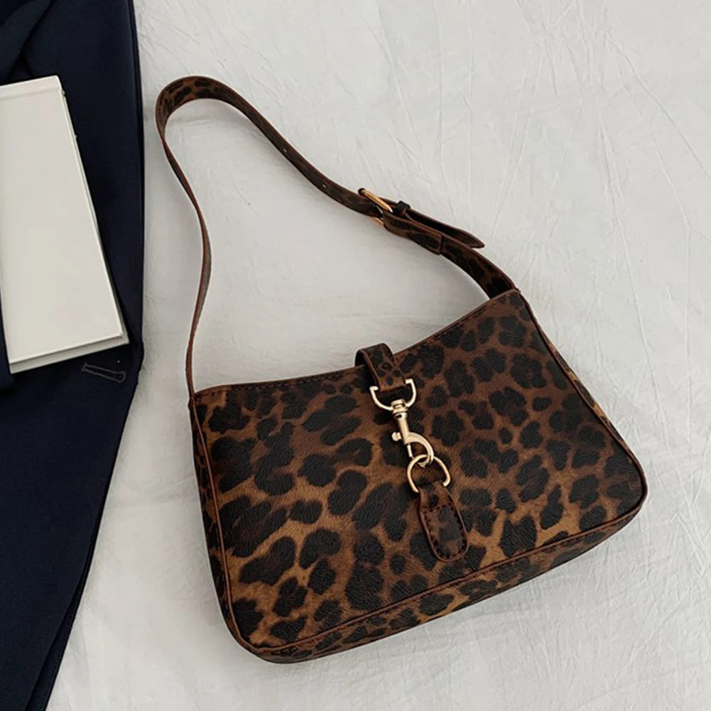 Women's Vintage Leopard Print Hobo Shoulder Bag – PU Leather Retro Handbag