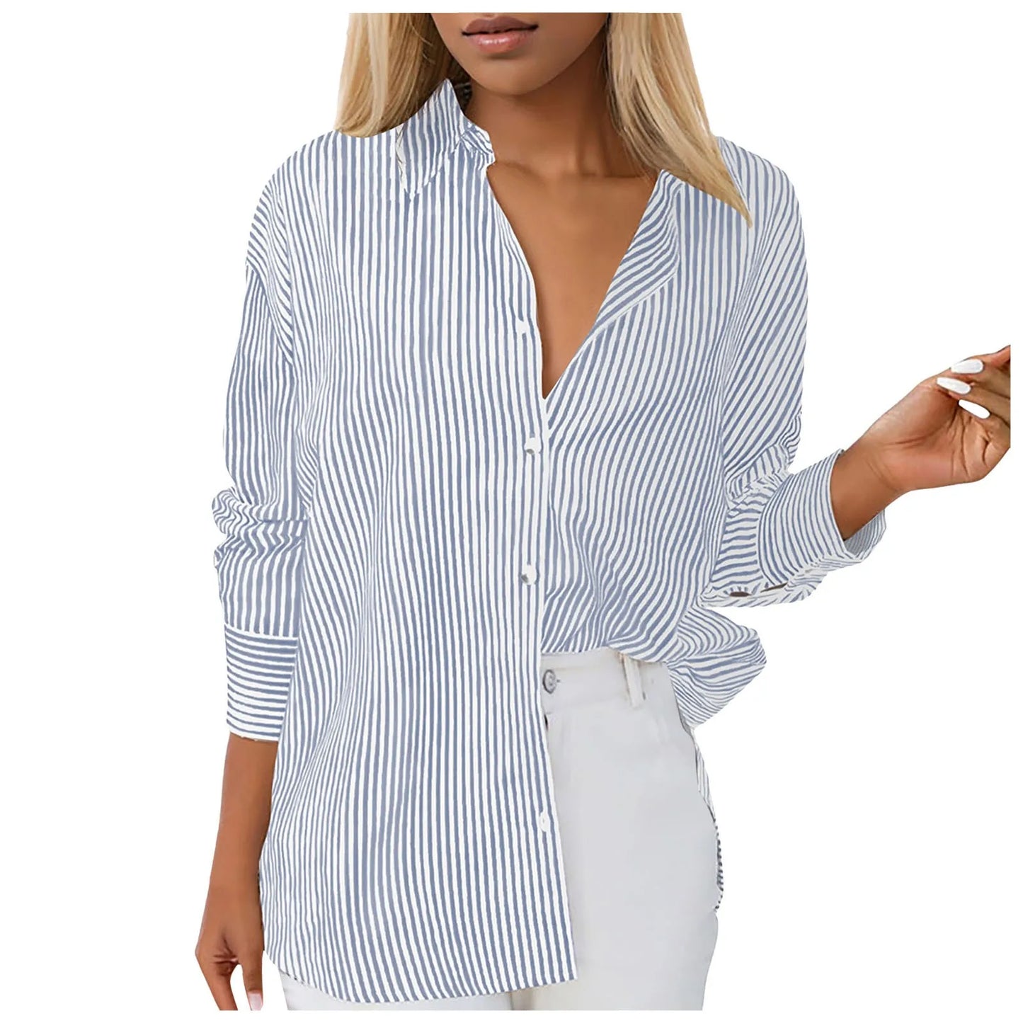 Casual Loose Button-Down Tunic Blouse