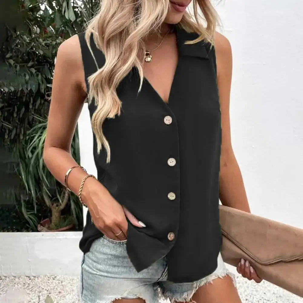 V-Neck Button Front Tank Top