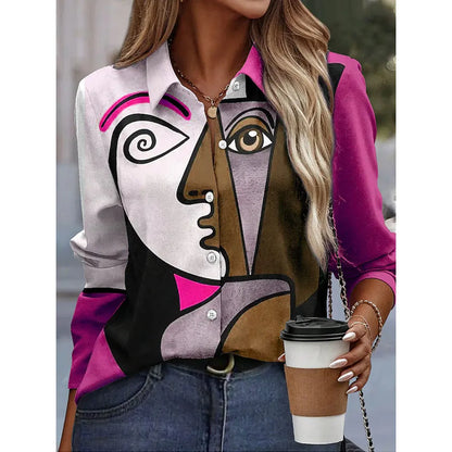 New Plus Size Floral Long Sleeve Blouse with Button Detail for Women