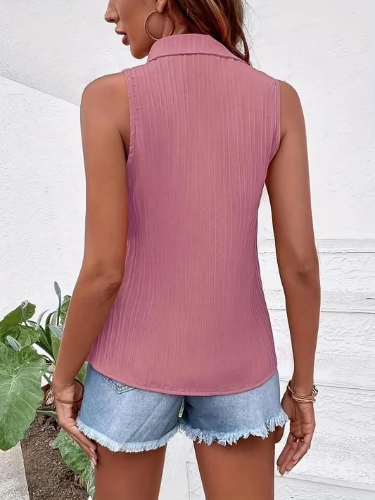 Plus Size Summer Women's Sleeveless Solid Color Blouse