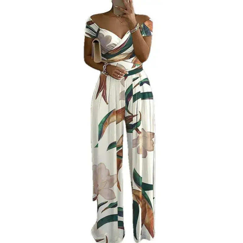 Fashion Printed Off-shoulder Jumpsuit for Women - Casual High-waist Sleeveless One-shoulder Jumpsuit - The Eggy's store