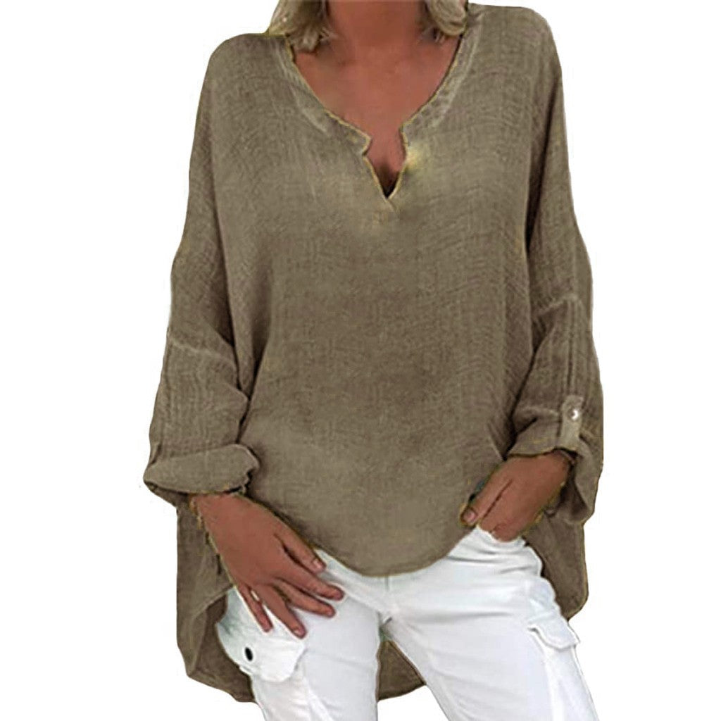Plus Size Women's Top Summer V Neck Solid Casual Short Sleeve Blouse - The Eggy's store