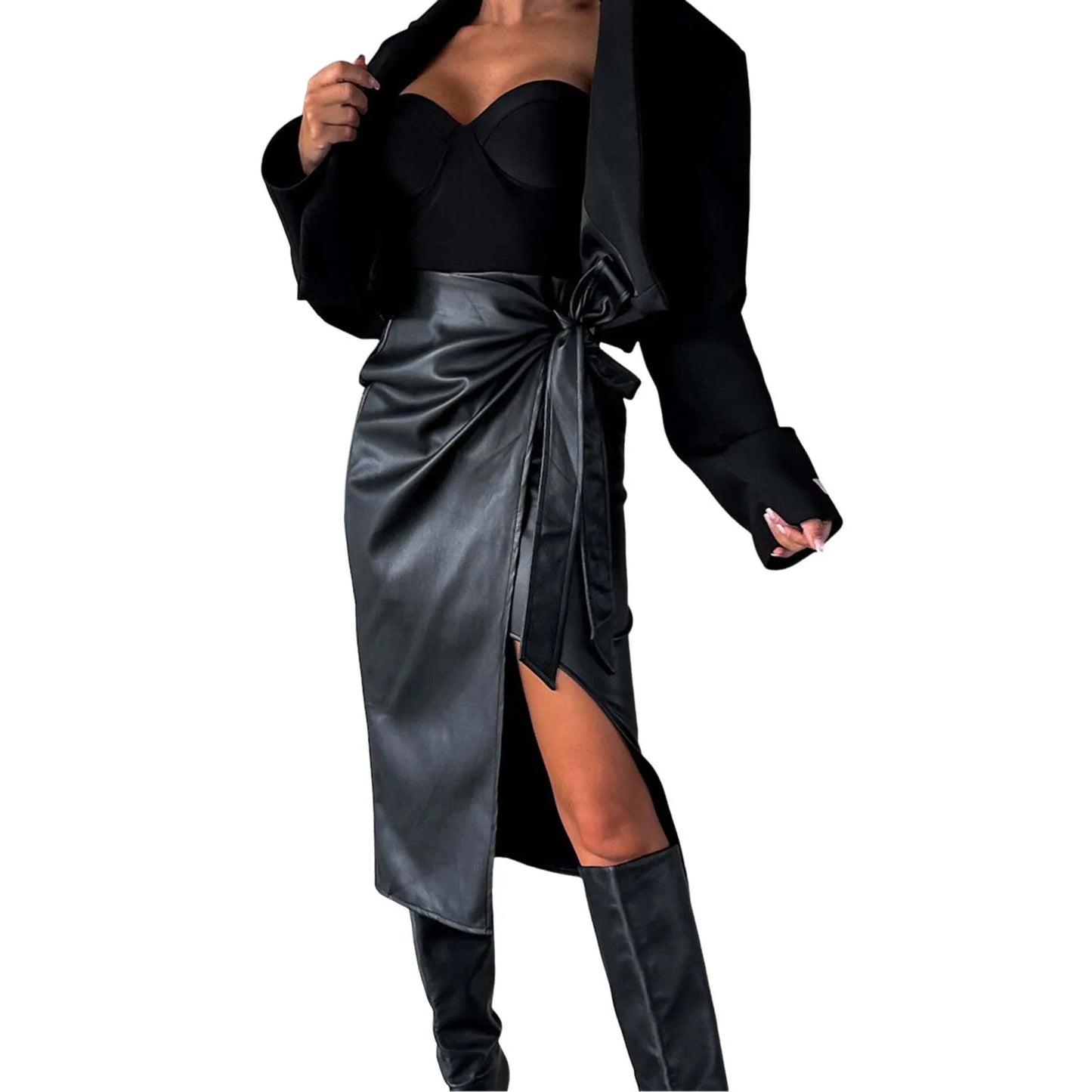 PU Leather High Waist Slim A-Line Skirt