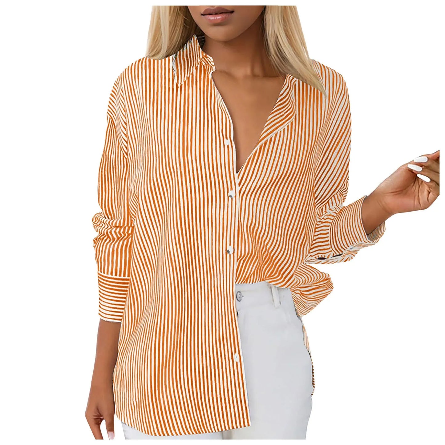 Casual Loose Button-Down Tunic Blouse