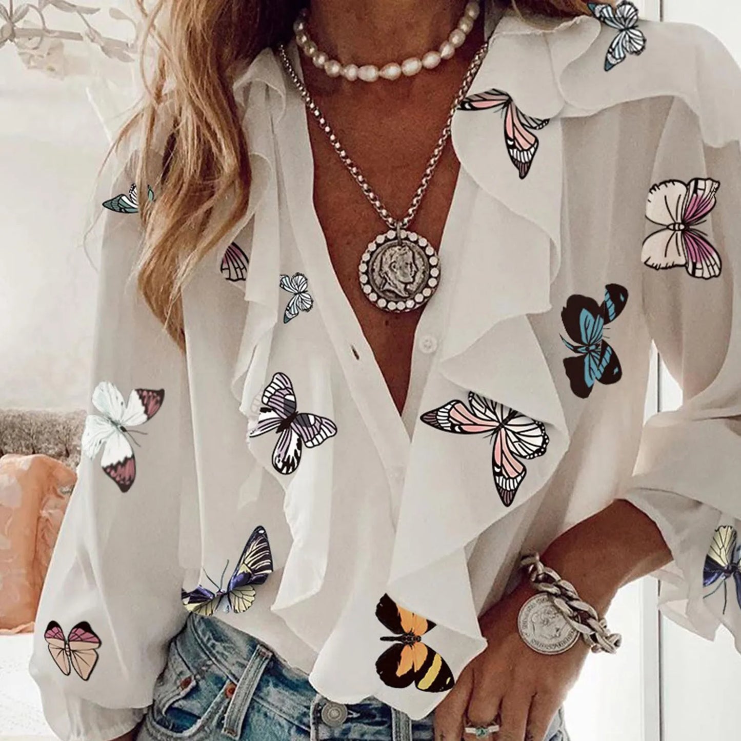 Elegant Ruffle V-Neck Blouse