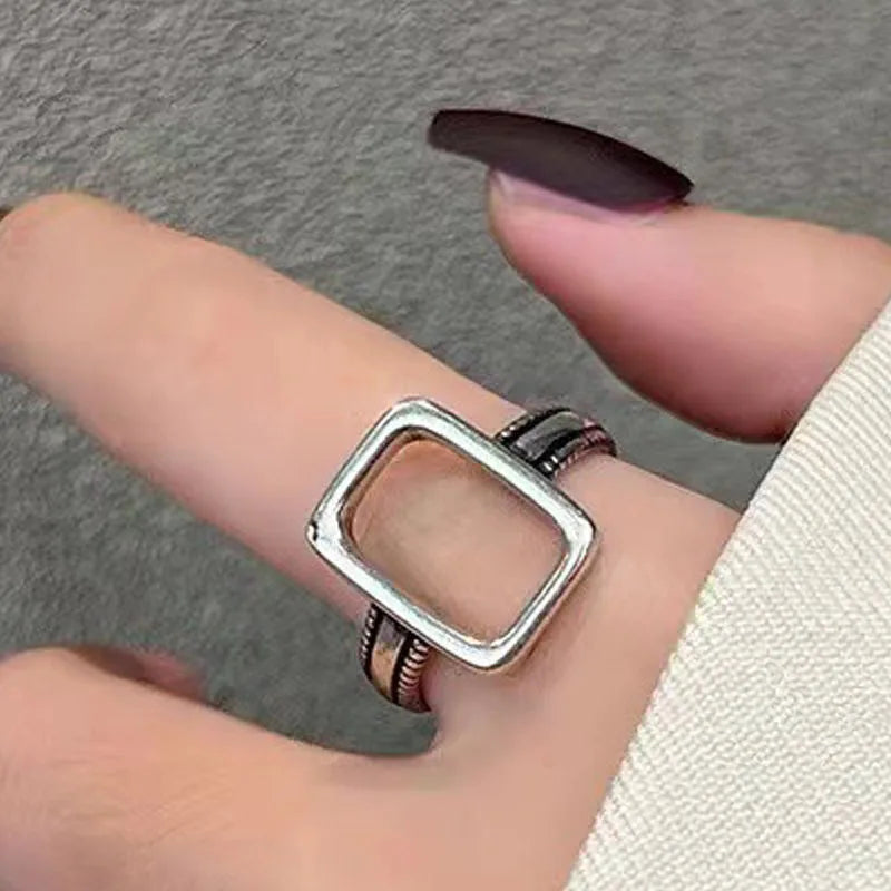925 Sterling Silver Rectangle Geometry Open Rings