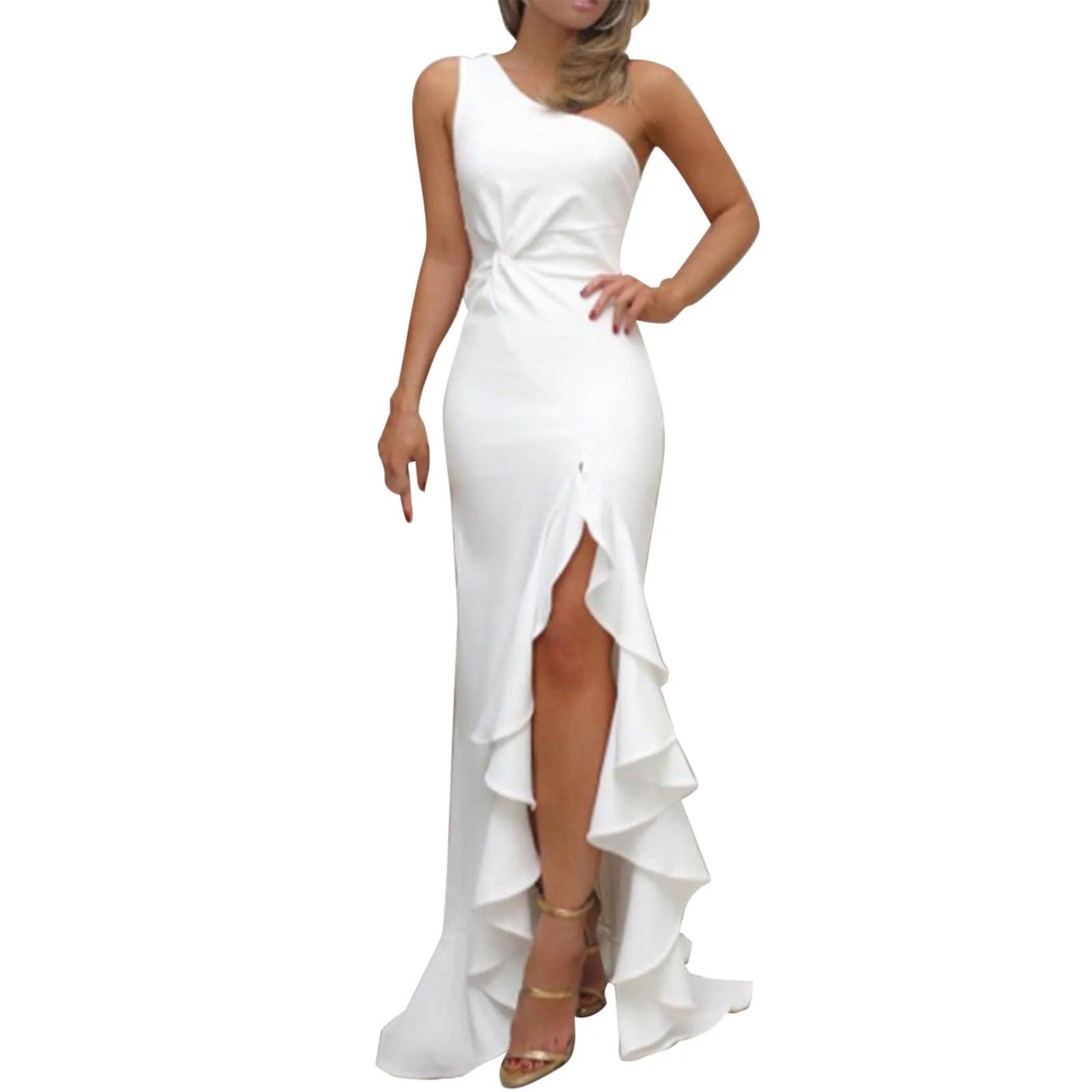 Ladies Sexy Slash Neck Ruched Evening Dresses Women Irregular Ruffles Formal Dress Slim Bodycon Solid Prom Dresses Evening Party - The Eggy's store