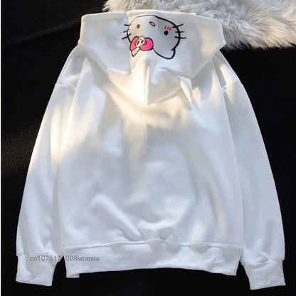 Sanrio Hello Kitty Hoodie Women's Top Zip-up Chic Printed Loose Adult Sweatshirt