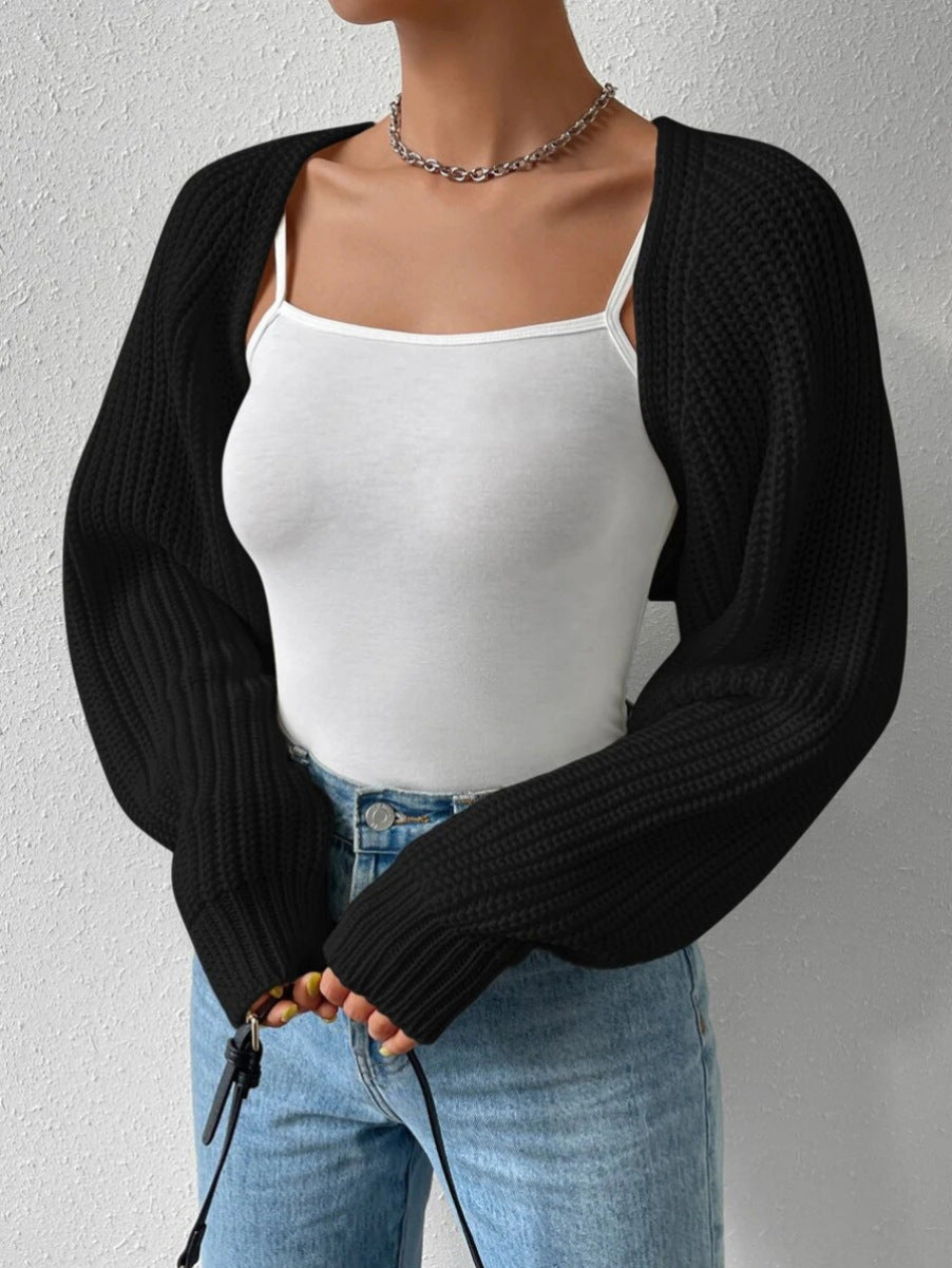 Women's Open Front Cropped Cardigan – Long Sleeve Ribbed Knit Shrug