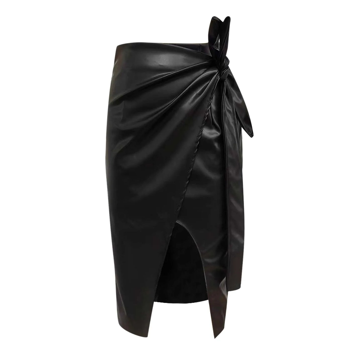 PU Leather High Waist Slim A-Line Skirt