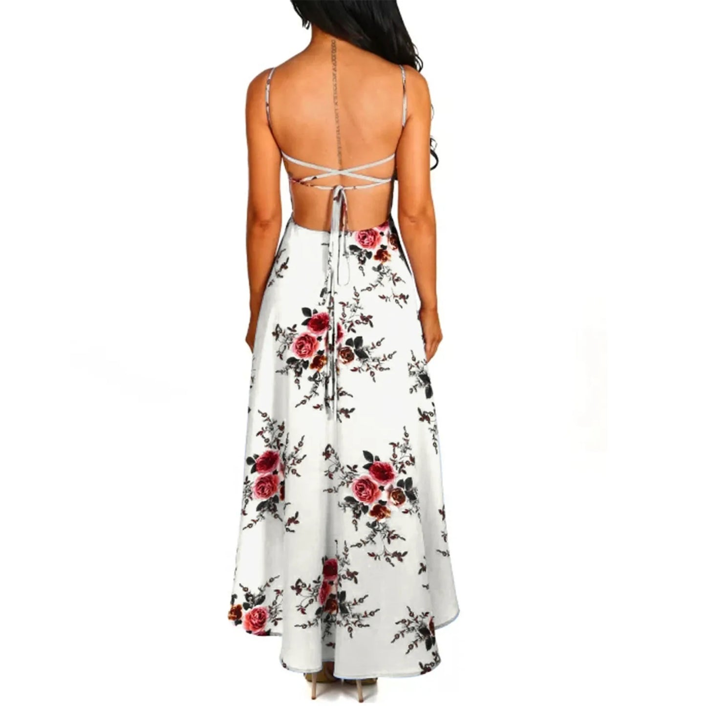 Floral Print Backless A-Line Midi Dress