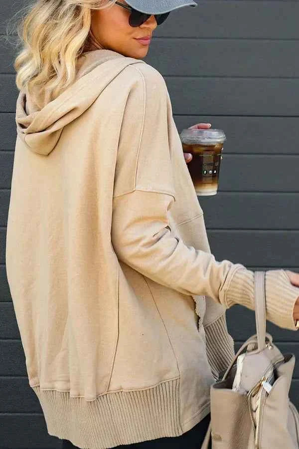Casual Loose White Women Sweatshirt V-neck Hooded Batwing Sleeve Hoodie Top For Women Pullovers
