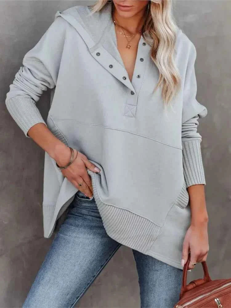 Casual Loose White Women Sweatshirt V-neck Hooded Batwing Sleeve Hoodie Top For Women Pullovers