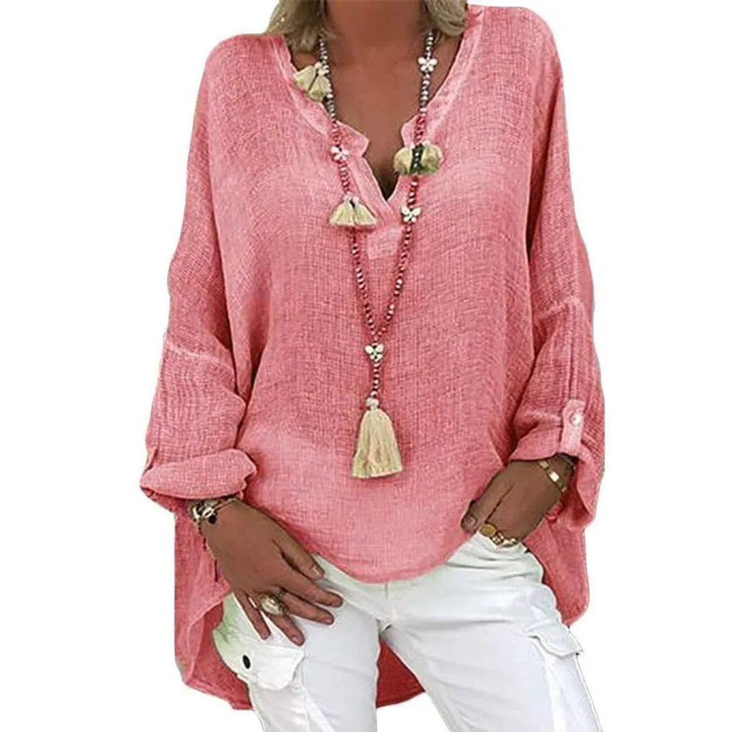 Plus Size Women's Top Summer V Neck Solid Casual Short Sleeve Blouse - The Eggy's store