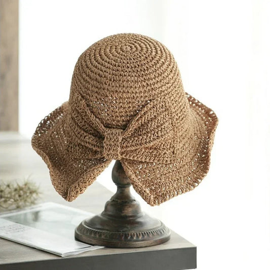 Wide Brim Straw Hat for Women - Simple Foldable Floppy Beach Cap with UV Protection