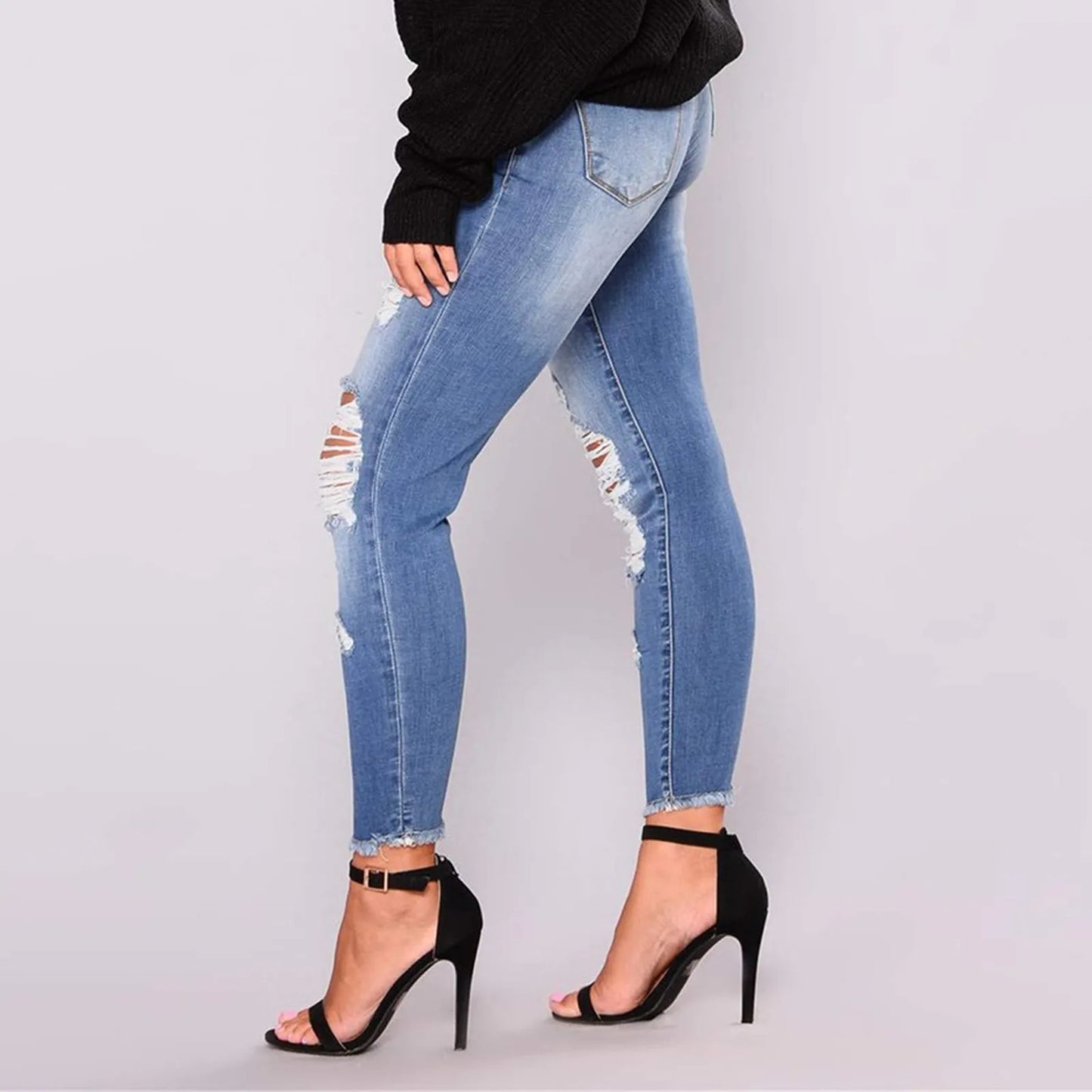 Stretchy Ripped Slim Fit Distressed Jeans
