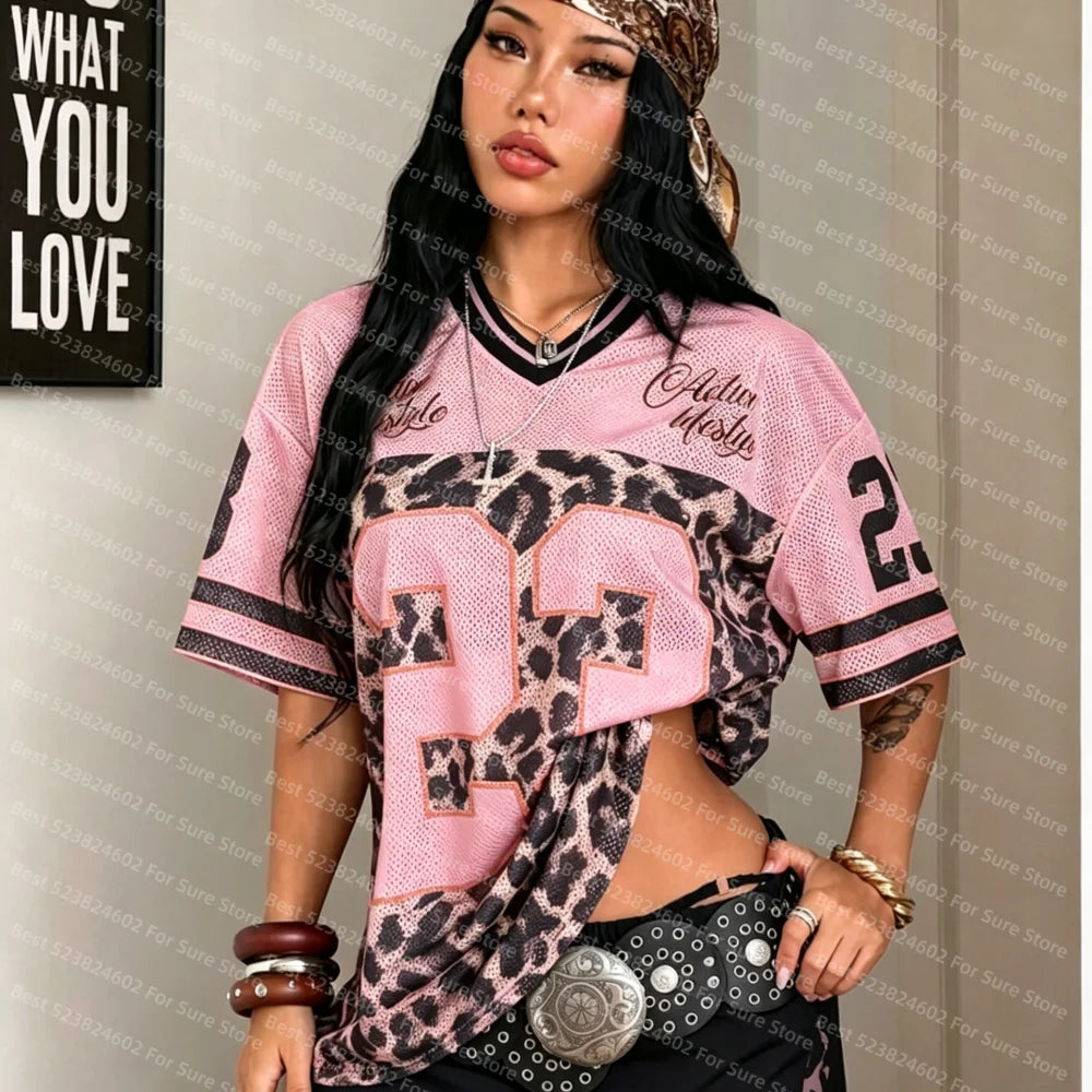 Mesh Colorblock Streetwear Graphic T-Shirt