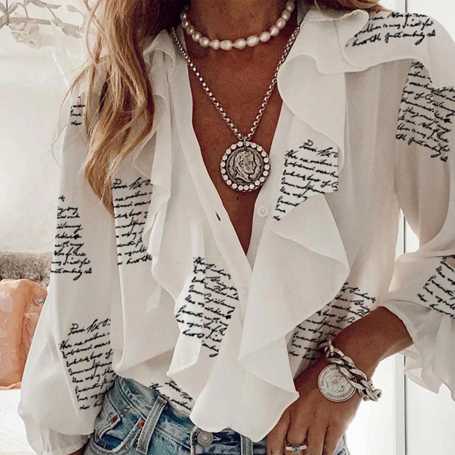 Elegant Ruffle V-Neck Blouse