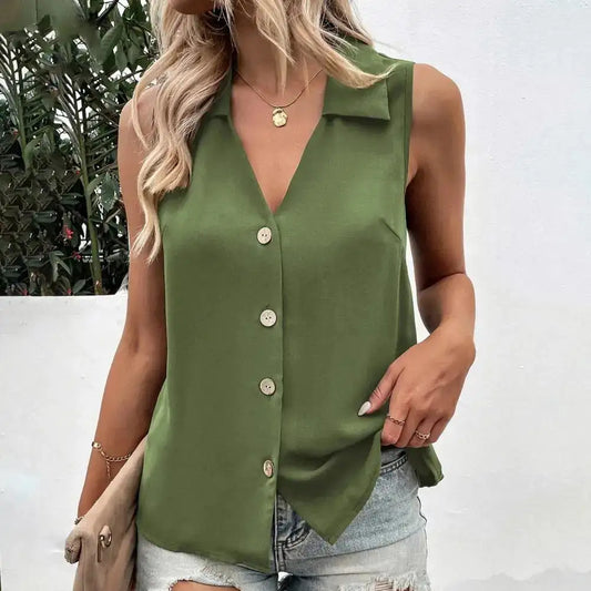 V-Neck Button Front Tank Top