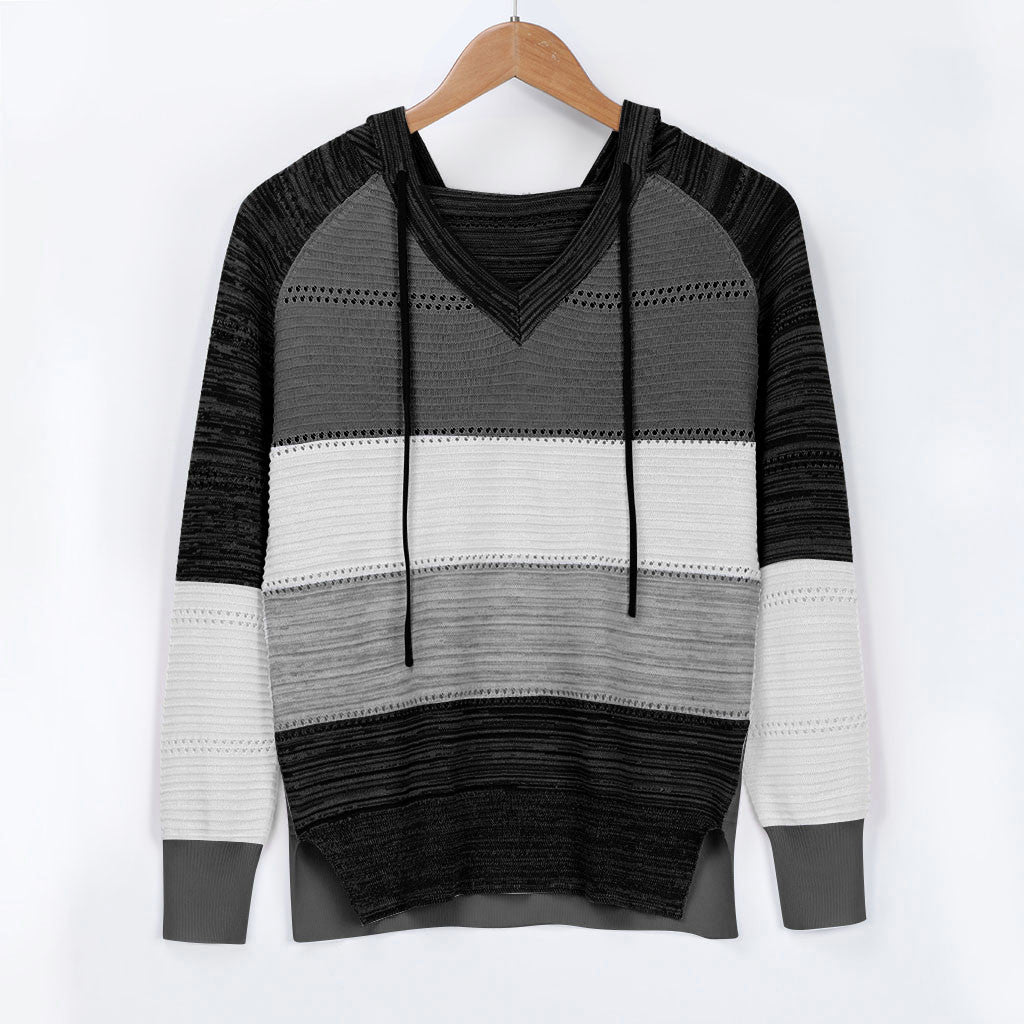 Plus Size 5XL Autumn Winter Women's Pullover Fashion Patchwork Long Sleeve Knit Sweater Tops Women Crochet Hollow Hooded Sweater - The Eggy's store