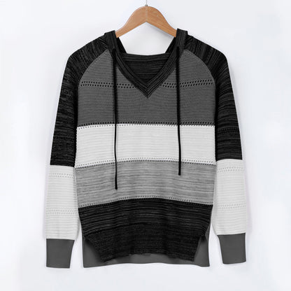 Plus Size 5XL Autumn Winter Women's Pullover Fashion Patchwork Long Sleeve Knit Sweater Tops Women Crochet Hollow Hooded Sweater - The Eggy's store