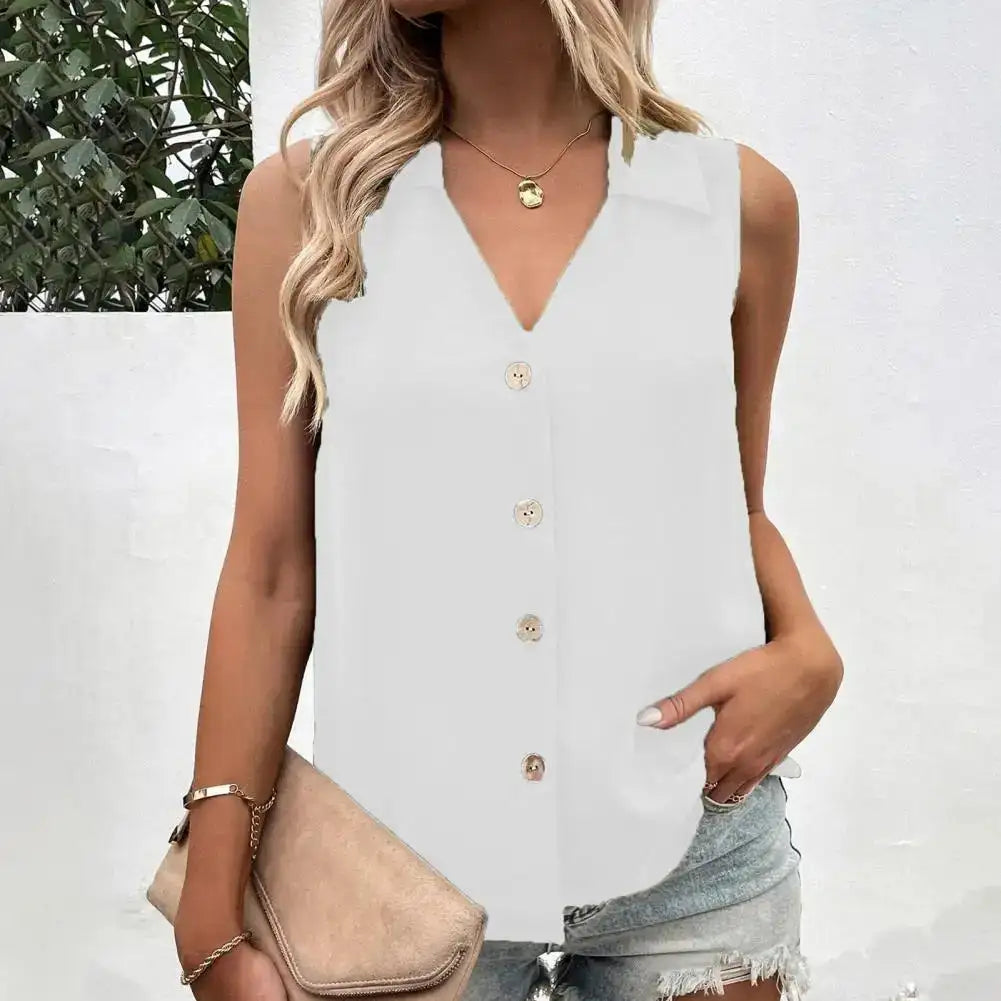 V-Neck Button Front Tank Top