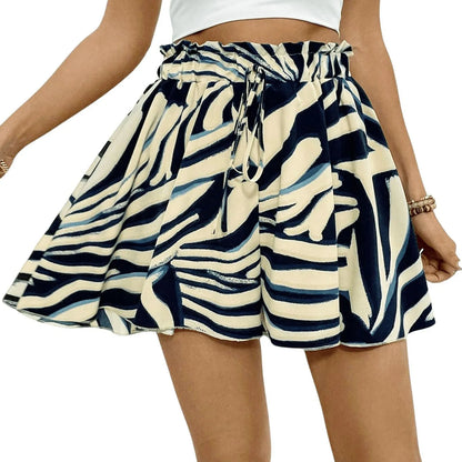 Women's Floral Print Bohemian Shorts with Elastic Waist, Loose Wide Leg, Ruffle Hem