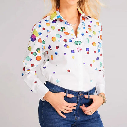 New Plus Size Floral Long Sleeve Blouse with Button Detail for Women