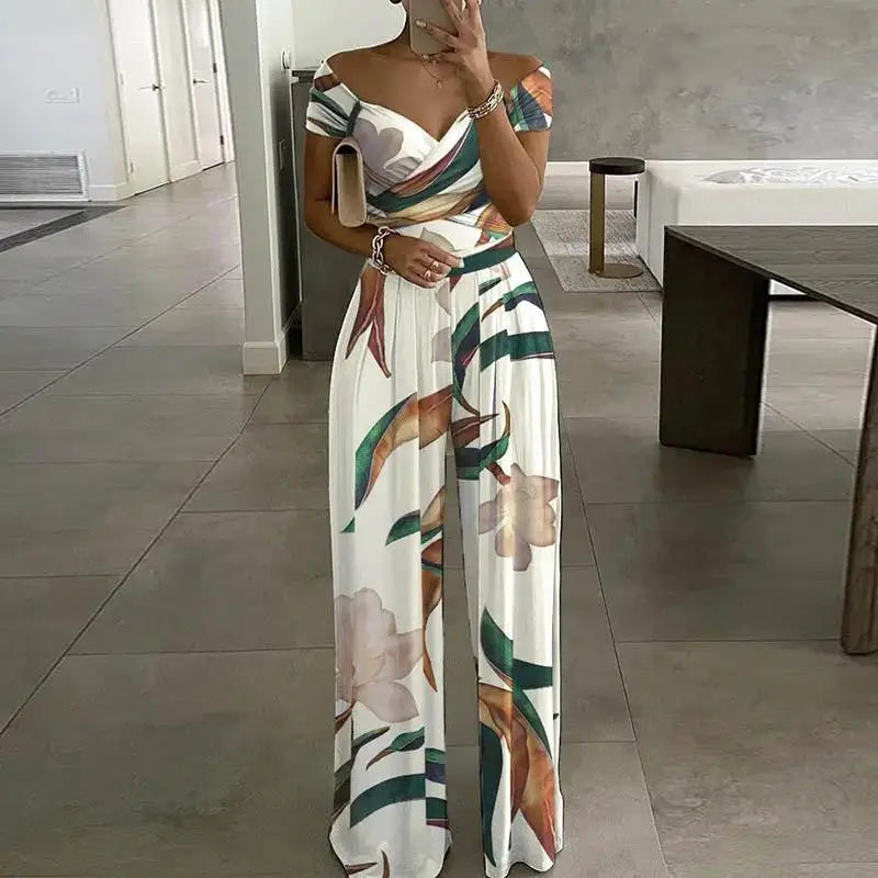 Fashion Printed Off-shoulder Jumpsuit for Women - Casual High-waist Sleeveless One-shoulder Jumpsuit - The Eggy's store