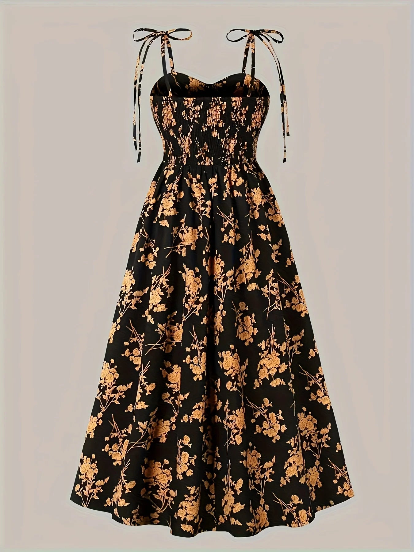 European and American Fashion Flower Print A-Line Dress with Shoulder Ties and Slit - The Eggy's store