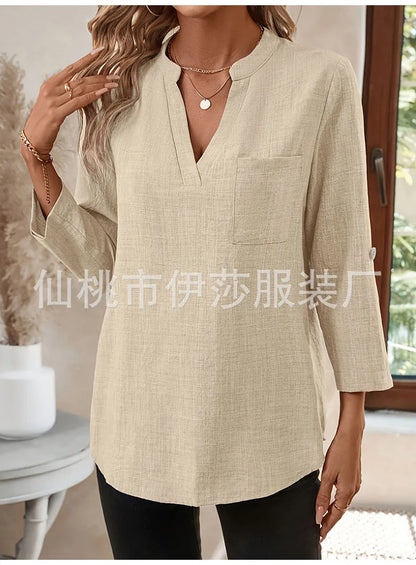 Elegant Casual V-neck Loose Sleeve Blouses