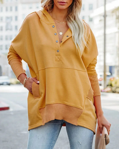 Casual Loose White Women's Sweatshirt V-neck Hooded Batwing Sleeve Hoodie Top For Women Pullovers