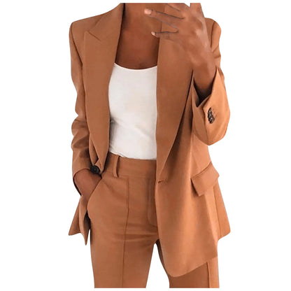 Solid Blazer Coat Women Notched Long Sleeve Cardigan Button Casual Jacket Suits Office Lady Blazers Jackets - The Eggy's store