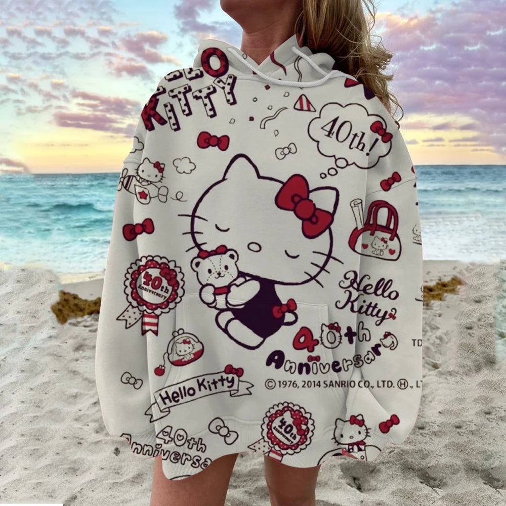 Cute Sweatshirt  Outfit Hello Kitty Hoodie Cartoon Graphic Adult Sweatshirt Hoodie Sanrio Women's Top