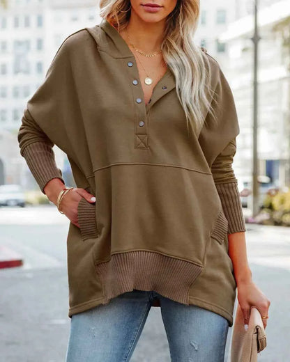 Casual Loose White Women Sweatshirt V-neck Hooded Batwing Sleeve Hoodie Top For Women Pullovers